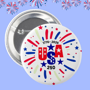 USA 250 Birthday Patriotic Red White Blue Firework 6 Cm Round Badge