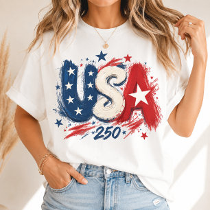 USA 250 Brush Stroke Stars Red White Blue T-Shirt