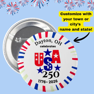 USA 250 Custom Town State Patriotic Red White Blue 6 Cm Round Badge