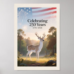 USA 250 Deer Patriotic 1776–2026 Poster