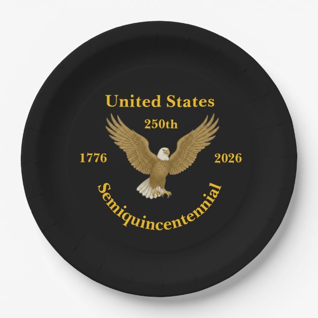 USA 250 Elegant Black Paper Plates (Front)