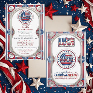 USA 250 Freedom Silver Anniversary Red White Blue  Invitation