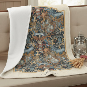 USA 250 Liberty Art Nouveau Pattern Border ID1302 Fleece Blanket