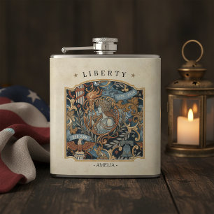 USA 250 Liberty Art Nouveau Pattern Border ID1302 Hip Flask