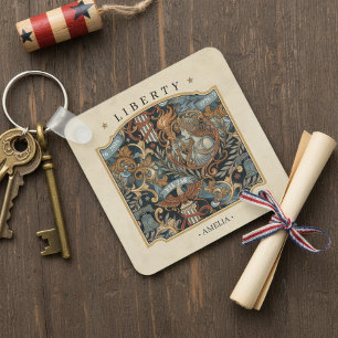 USA 250 Liberty Art Nouveau Pattern Border ID1302 Key Ring