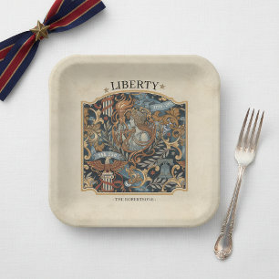 USA 250 Liberty Art Nouveau Pattern Border ID1302 Paper Plate