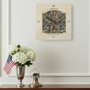 USA 250 Liberty Art Nouveau Pattern Border ID1302 Square Wall Clock