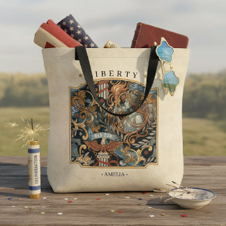 USA 250 Liberty Art Nouveau Pattern Border ID1302 Tote Bag