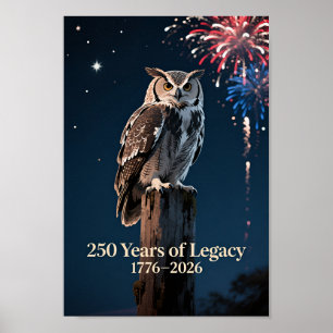 USA 250 Owl Patriotic 1776–2026 Poster