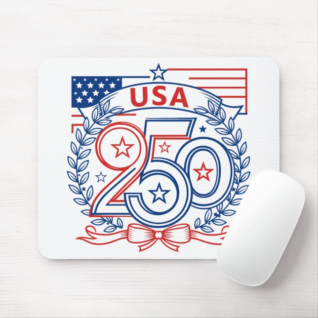 USA 250 Patriotic Anniversary Emblem Design Mouse Pad (With Mouse)