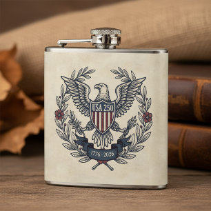 USA 250 Patriotic Eagle Heritage Motif Crm ID1299 Hip Flask