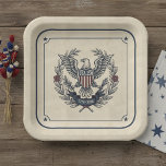 USA 250 Patriotic Eagle Heritage Motif Crm ID1299 Paper Plate<br><div class="desc">This elegant heritage design features a majestic hand-drawn bald eagle with a commemorative "USA 250" striped shield. The eagle is framed by a graceful laurel wreath, classic red floral accents, and a "1776–2026" banner celebrating the American semiquincentennial. Set against a warm cream, textured background with a starred border frame, this...</div>
