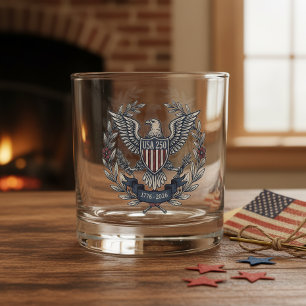 USA 250 Patriotic Eagle Heritage Motif ID1299 Whiskey Glass