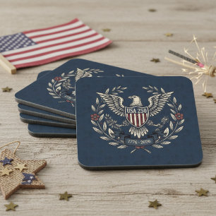 USA 250 Patriotic Eagle Heritage Motif Navy ID1299 Coaster