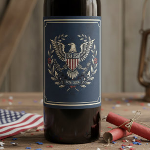 USA 250 Patriotic Eagle Heritage Motif Navy ID1299 Wine Label