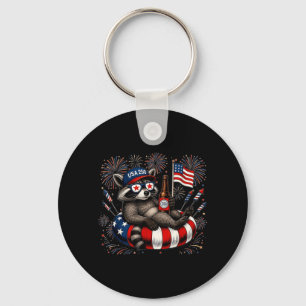 Usa 250 Patriotic Racoon Drinking Beer Sungles Key Ring