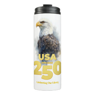 USA 250: Watercolor Bald Eagle & Gold Thermal Tumbler