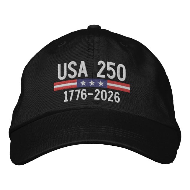USA 250 with American Flag Bar - red white blue Embroidered Hat (Front)