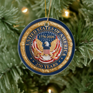 USA 250 Years 1776-2026 American Flag Eagle Ceramic Tree Decoration