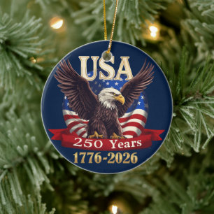 USA 250 Years 1776-2026 American Flag Eagle Ceramic Tree Decoration