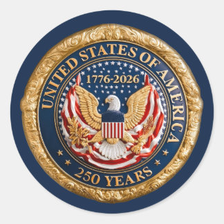USA 250 Years 1776-2026 American Flag Eagle Classic Round Sticker