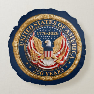 USA 250 Years 1776-2026 American Flag Eagle Round Cushion