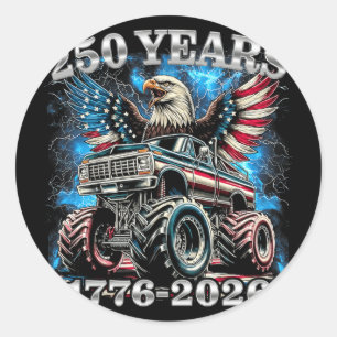 Usa 250 Years 1776-2026 Monster Truck Eagle Flag M Classic Round Sticker