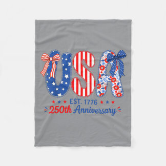 Usa 250 Years Aamerica Floral Birthday Patriotic Fleece Blanket