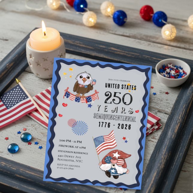 USA 250 Years Celebration with Gnome & Eagle Invitation (USA 250 Years Celebration with Gnome & Eagle Invitation)