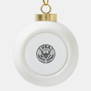 USA 250 Years Freedom Vintage Eagle Badge Shirt_1 Ceramic Ball Christmas Ornament