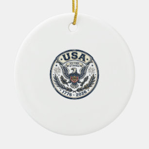 USA 250 Years Freedom Vintage Eagle Badge Shirt_1 Ceramic Tree Decoration