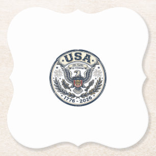 USA 250 Years Freedom Vintage Eagle Badge Shirt_1 Paper Coaster