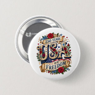 USA 250 Years of Freedom Floral Americana 6 Cm Round Badge