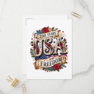 USA 250 Years of Freedom Floral Americana Invitation Postcard
