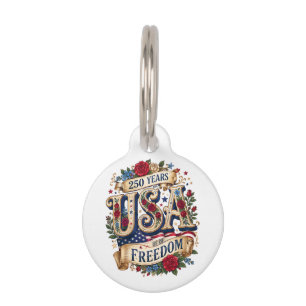 USA 250 Years of Freedom Floral Americana Pet Tag