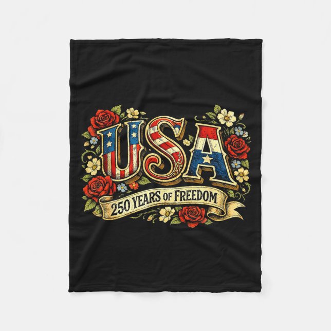 Usa 250 years of freedom floral rose patriotic fleece blanket (Front)