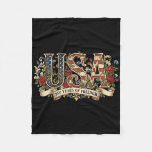 Usa 250 Years Of Freedom Floral Rose Patriotic Vin Fleece Blanket