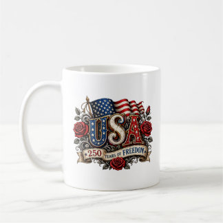 USA 250 Years of Freedom Mug – Patriotic Vintage A