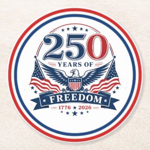 USA 250 Years Of Freedom Patriotic Eagle Design Round Paper Coaster