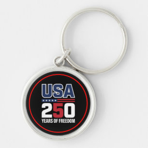 USA 250 Years Of Freedom Patriotic Flag Design Key Ring