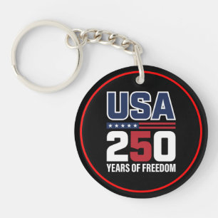 USA 250 Years Of Freedom Patriotic Flag Design Key Ring