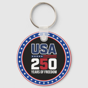 USA 250 Years Of Freedom Patriotic Flag Design Key Ring