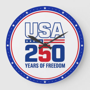 USA 250 Years Of Freedom Patriotic Flag Design Large Clock