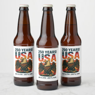 USA 250 Years – Patriotic Bald Eagle July 4th 2026 Beer Bottle Label