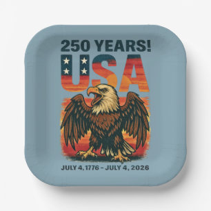 USA 250 Years – Patriotic Bald Eagle July 4th 2026 Paper Plate