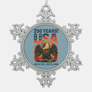 USA 250 Years – Patriotic Bald Eagle July 4th 2026 Snowflake Pewter Christmas Ornament