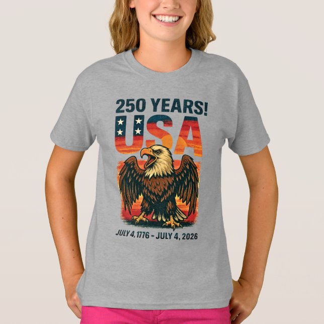 USA 250 Years – Patriotic Bald Eagle July 4th 2026 T-Shirt (Front)