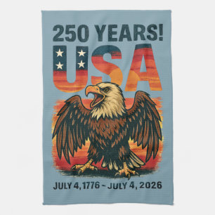 USA 250 Years – Patriotic Bald Eagle July 4th 2026 Tea Towel