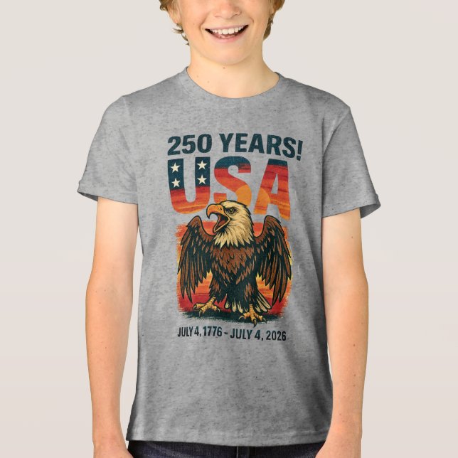 USA 250 Years – Patriotic Bald Eagle July 4th 2026 Tri-Blend Shirt (Front)