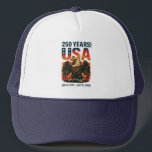 USA 250 Years – Patriotic Bald Eagle July 4th 2026 Trucker Hat<br><div class="desc">Celebrate America’s 250th anniversary in bold, patriotic style! This vintage-inspired design features a fierce bald eagle in front of a sunset, with large distressed “USA” lettering and the dates “July 4, 1776 – July 4, 2026.” Perfect for showing your love of country during the Semiquincentennial or any time you want...</div>